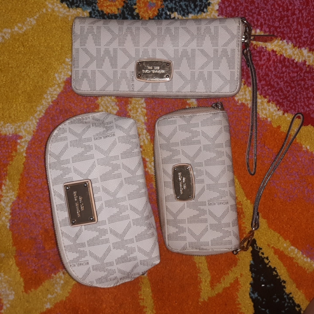 ☆3 PEICE MICHAEL KORS SET WHITE/GRAY LEATHER LARGE & MEDIUM SIZED